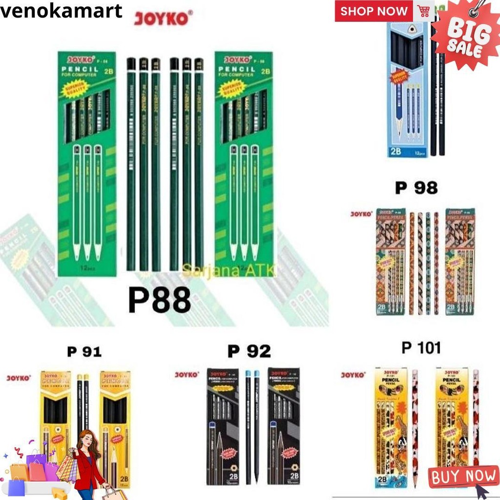 

(12Pcs) Pensil 2B Handy Pencil P90 / P91 / P92 / P98 / P101 / P-88 2B Joyko D Terlaris
