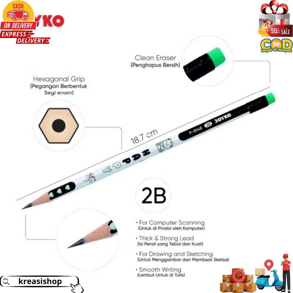 

Pencil Pensil Joyko P-8148 Happy 2B 1 (Motif Cat) Atau P-121 Rainbow 1 Box 12 Pc D Sale
