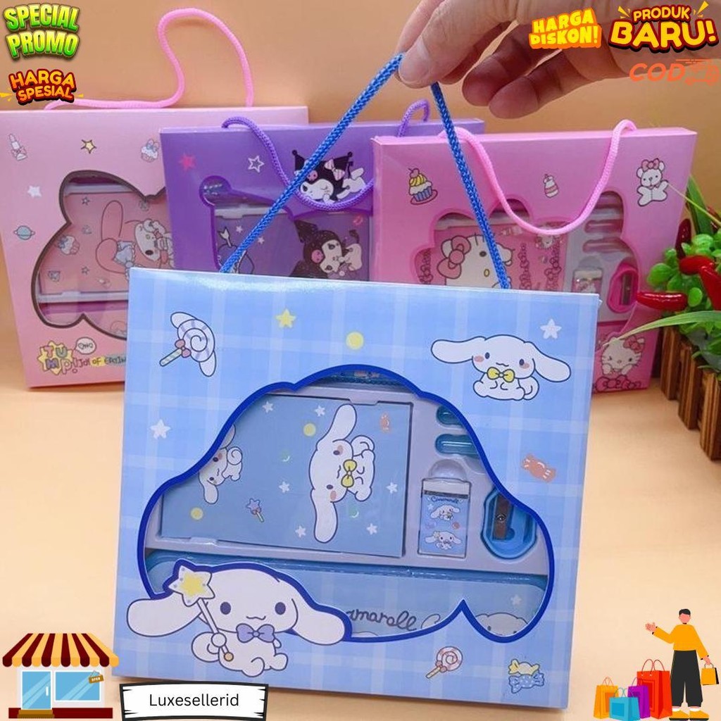

(Yunita) (8Pcs) Set Alat Tulis Perlengkapan Sekolah Sanrio Alat Tulis 8 In 1 Tempat Pensil Penghapus Penggaris Rautan Cinnamorooll Kuromi Melody Kado Anak Sekolah D Promo 4.4