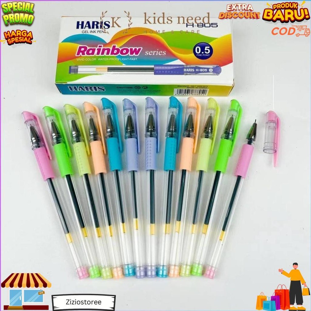 

(12 Pcs) Gel Pen Pulpen Pena Murah 0.5 / 0.38 Mm D Promo Puncak