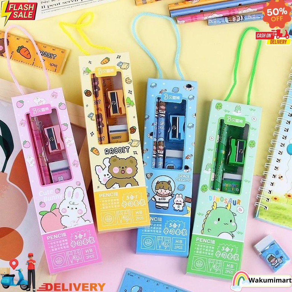 

Ss Stationery Set 5 In 1 Alat Tulis Anak Sekolah Penghapus Penggaris Pensil Serutan Karakter Lucu Set Alat Tulis Anak Motif Kartun D Promo 4.4