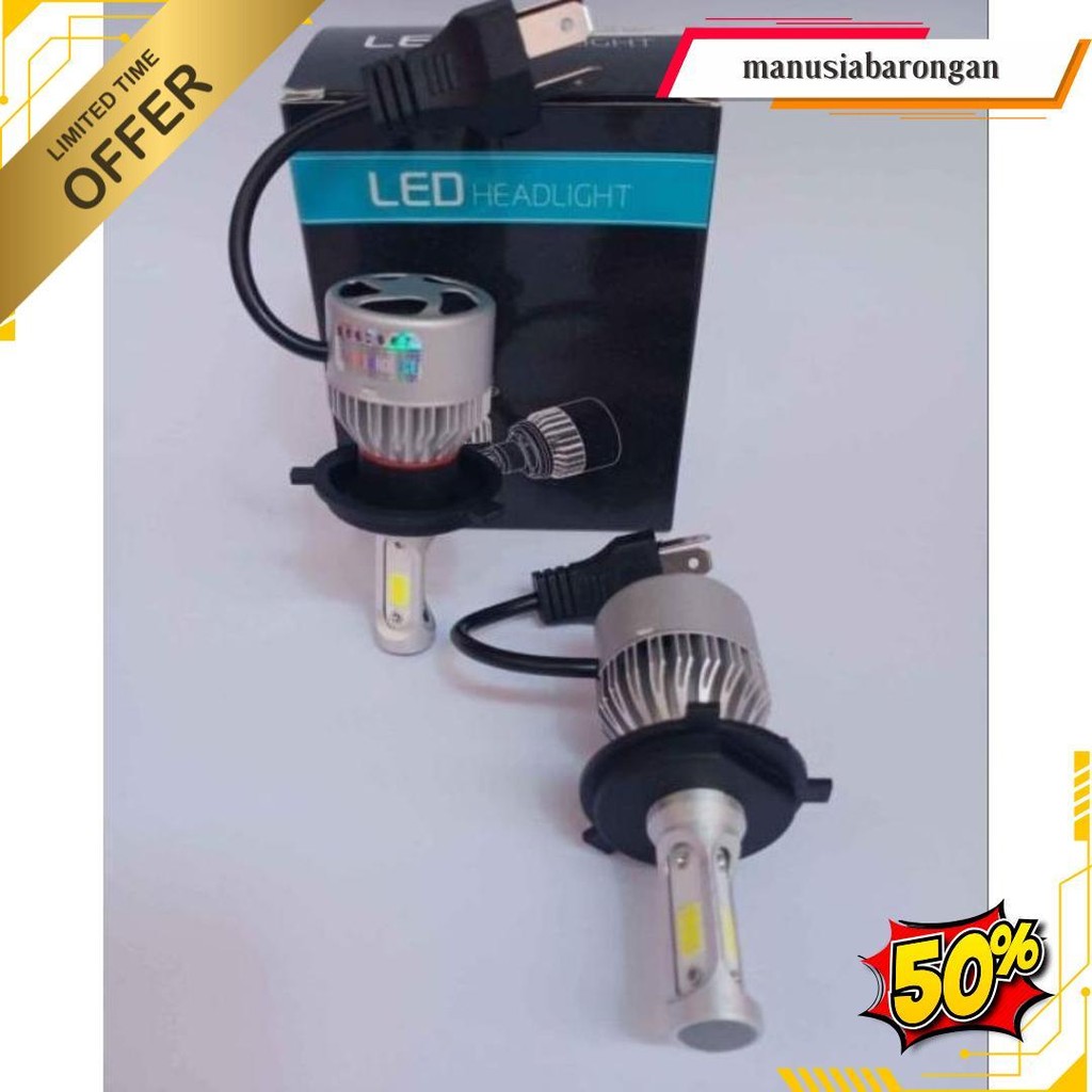 (2 Pcs). Lampu 2 Led H4 72W Cob Terang Hemat Enegri Tahan Lama Ada Kipasnya / Lampu Mobil / Led / H4
