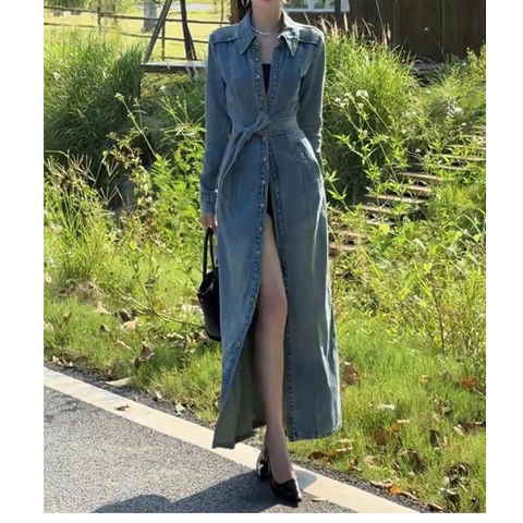 Bagian panjang retro single breasted kerah koboi mantel parit mantel koboi wanita musim gugur dan mu