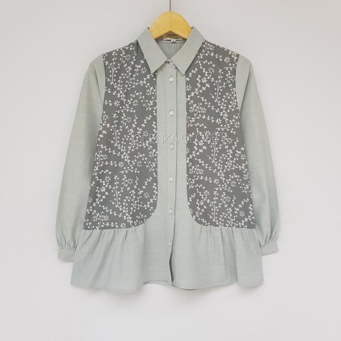 Atasan Batik 165 Hijau Sage Baju Blus Blouse Kerja Wanita Modern BAT