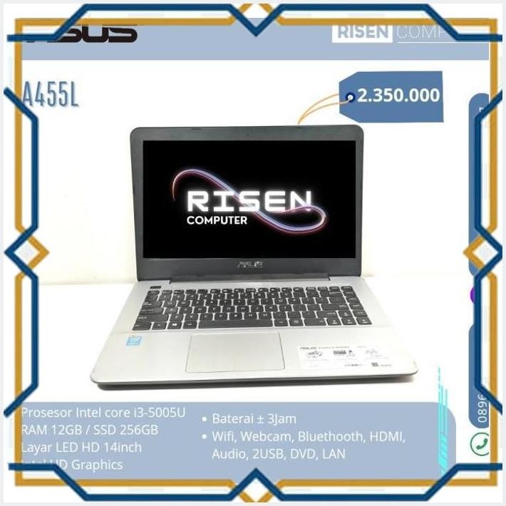 [SLS] SECOND LAPTOP ASUS A455L INTEL CORE I3-5005U RAM 12GB SSD 256GB 14INCH NOTEBOOK SEKEN BEKAS MU