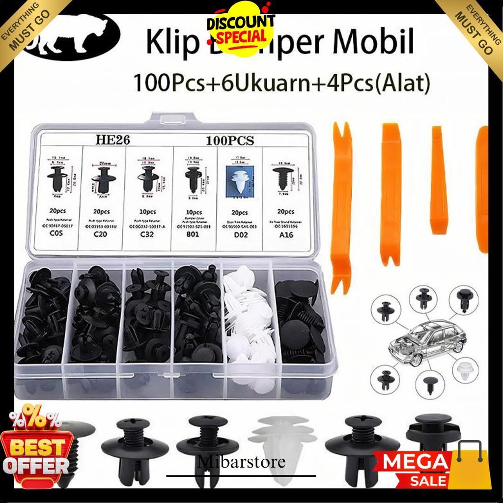 100PcsKlip Bumper Mobil Baut Rivet Mobil Baut Rivet Baut Rivet Mobil Rivet Screw Bamol Baut Body Mob