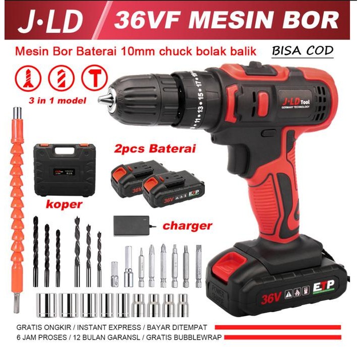 JLD 36Vf mesin bor baterai bor listrik baterai cas 2 baterai set 36v-2
