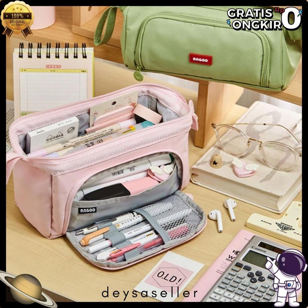 

[Cod] Angoo Super Large Capacity Pencil Case Kawaii Korean Pencil Cases Aesthetic Stationery Office Desk Storage Bag For Girls School Supplies Terlengkap Dan Termurah