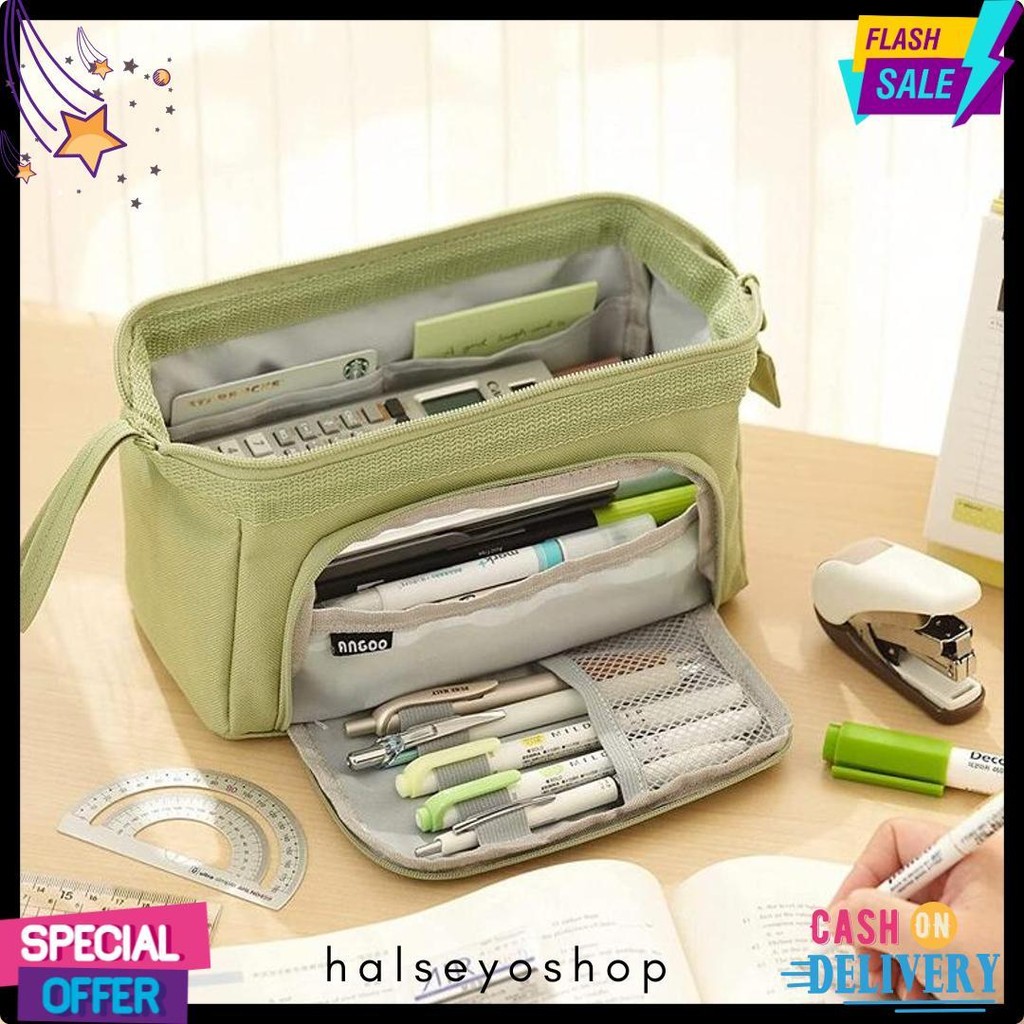 

[Cod] Angoo Super Large Capacity Pencil Case Kawaii Korean Pencil Cases Aesthetic Stationery Office Desk Storage Bag For Girls School Supplies Diskon