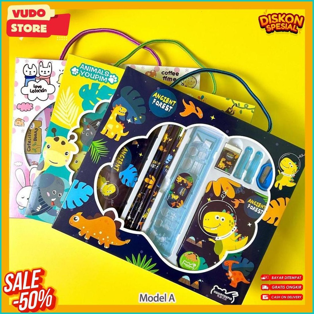 

Alat Tulis Set Paket Komplit 7 In 1 / Stationery Complete Lengkap / Kotak Pensil Anak / Souvenir Hadiah Kado / Sekolah Karakter Kartun Lucu Animal Hewan / Perlengkapan Tulis / Tempat Pensil Terlengkap Dan Termurah