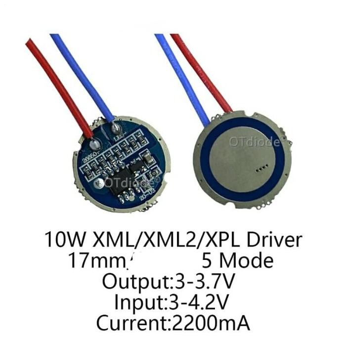 :::::::] DRIVER LED CREE 10W XML XML2 T6 3-4.2 volt Dc 2200 mA 10 watt 5 mode