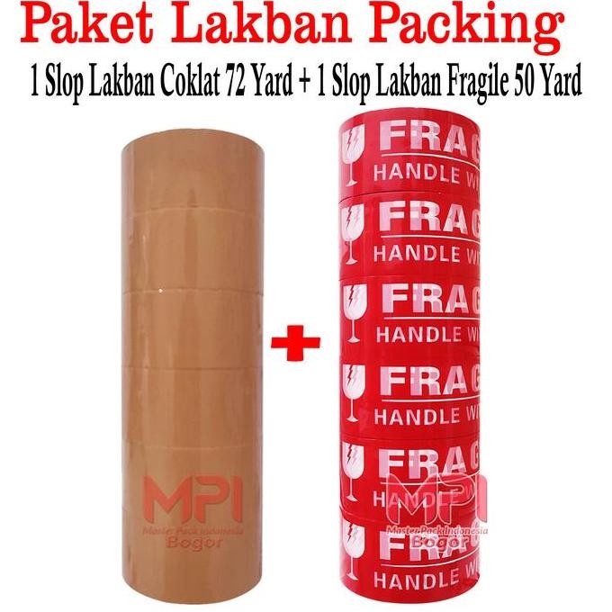 

Promo Paket Lakban Packing 2 in 1 - 1 Slop Lakban Bening - Coklat 45 mm x 72 yard + 1 Slop Lakban Fragile Merah 48mm x 50 yard COD
