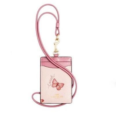 

TERBARU - Coachh CH ID Holder Card Lanyard Original - pink Butterfly rb