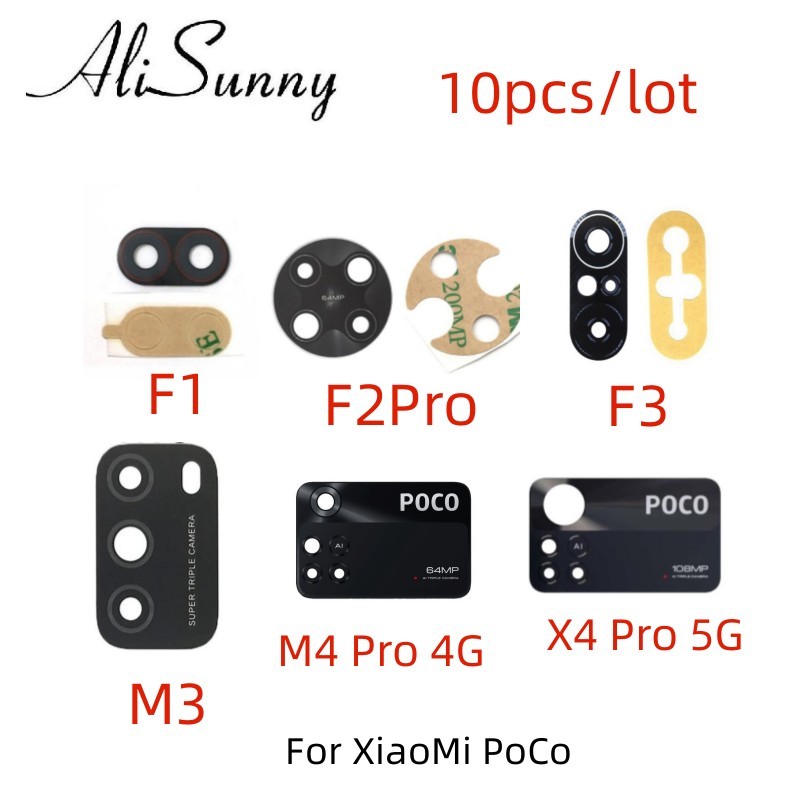 AliSunny 10pcs Kamera Belakang Belakang Lem Lensa Kaca Untuk Xiaomi Poco X3 F3 F4 GT F1 F2 X4 M4 F4