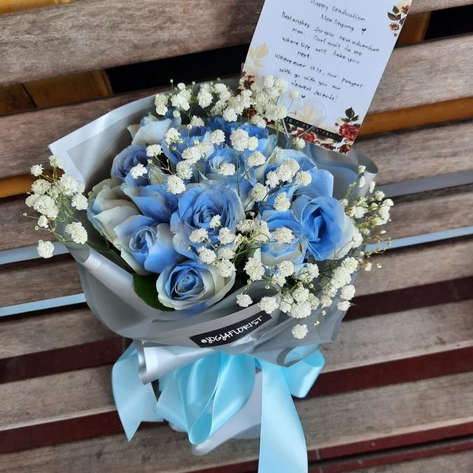 bunga buket mawar biru asli | Bear and Florist Terlaris