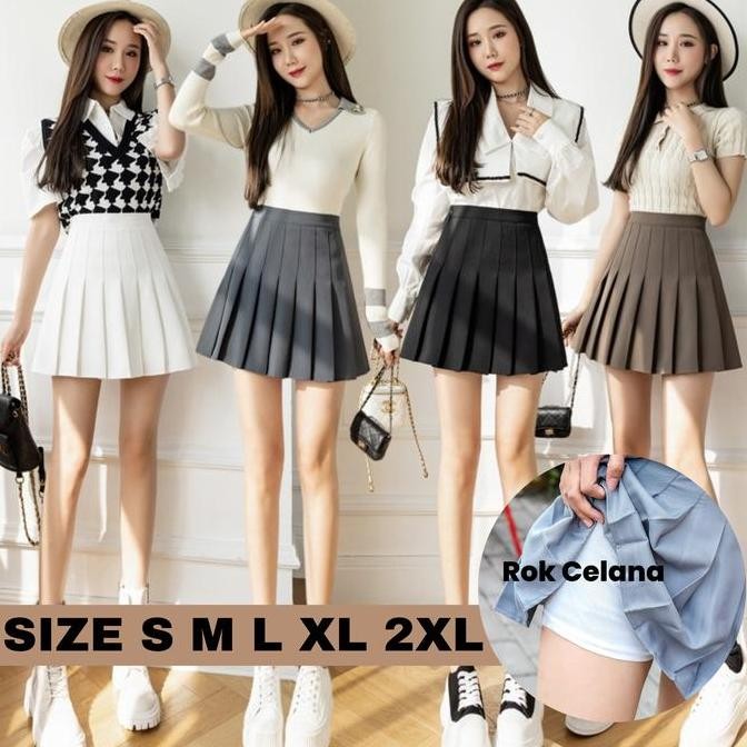 Promo!! Onefashionmall Cw009 Women Mini Skirt Rok Tennis Rok Celana Pendek Polos Model Lipat Pleated