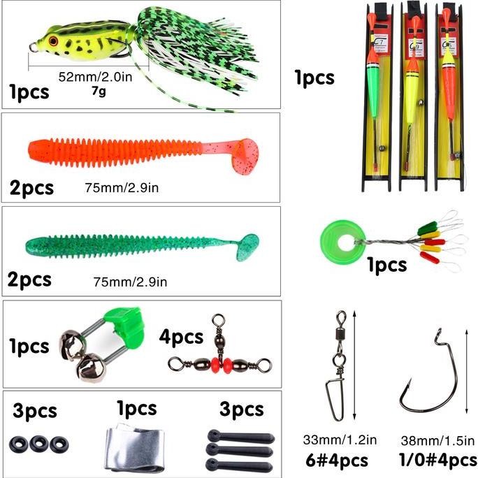 Grosir Perlengkapan Memancing, Set Peralatan Memancing Untuk Pemula Termasuk Kail Umpan Pancing, Aks