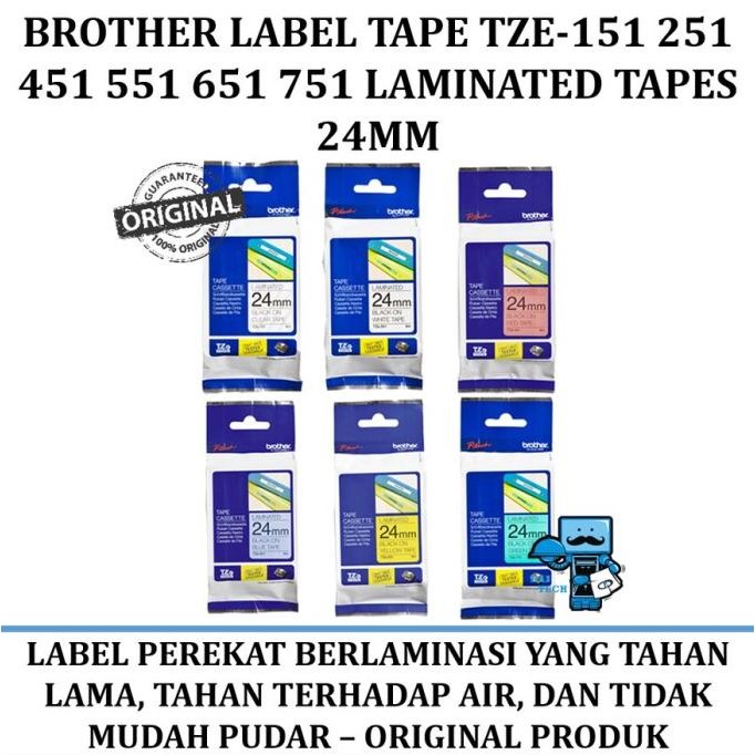 

Brother Label Tape Tze-151 251 451 551 651 751 Laminated Tapes 24Mm Co