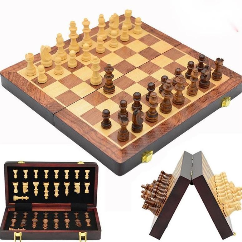 Um57 Papan Catur Kayu Premium Papan Catur Magnet Magnetic Chess Board Game Papan Catur Lipat Hemat