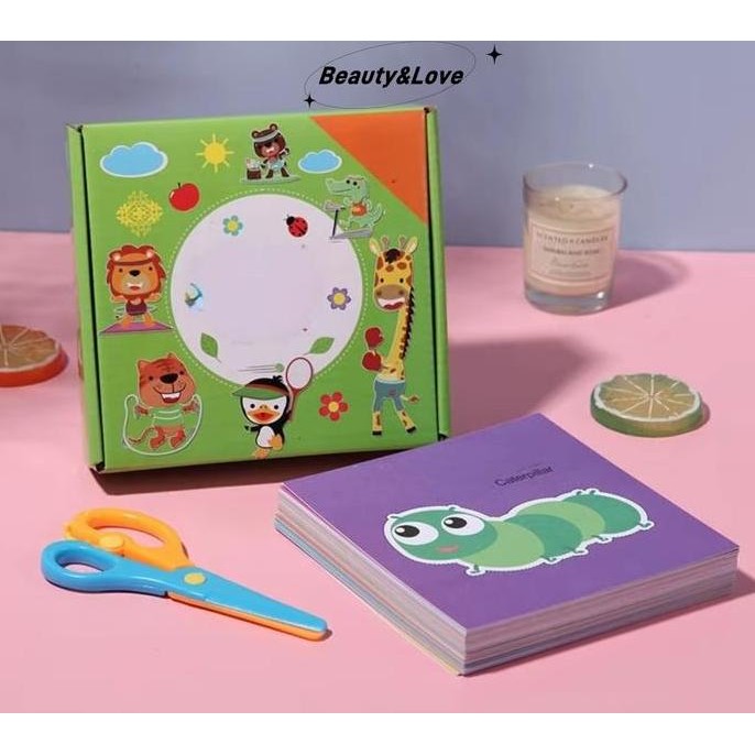 Mainan DIY Paper Cut /aktivitas menggunting anak/Mainan Gunting Kertas Anak/Latihan Menggunting Anak