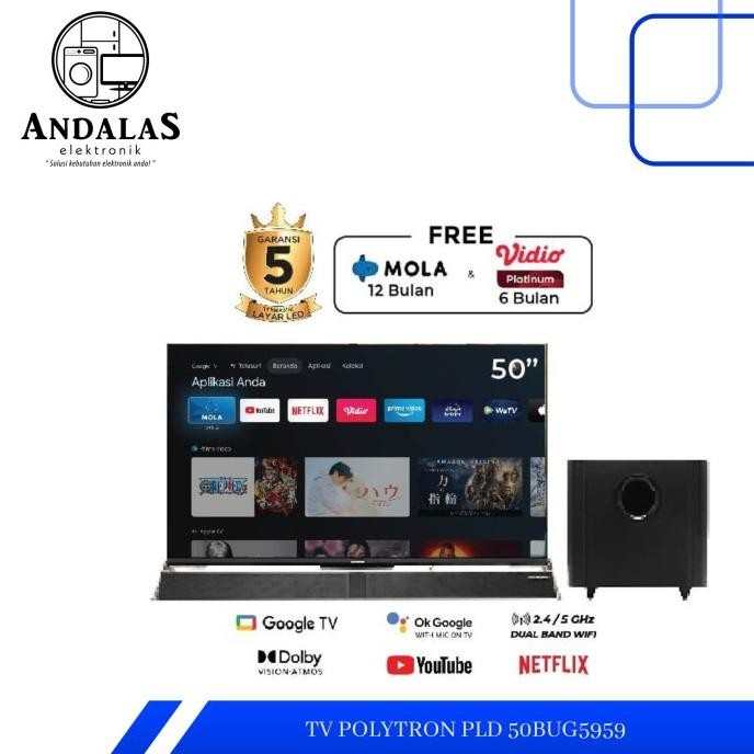 Polytron Smart TV 50 Inch PLD 50BUG5959 / Google TV Cinemax Soundbar