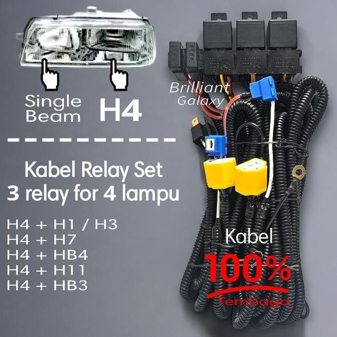 Kabel Set Relay Lampu Khusus 3 relay / 4 Lampu - H4 + Single Beam