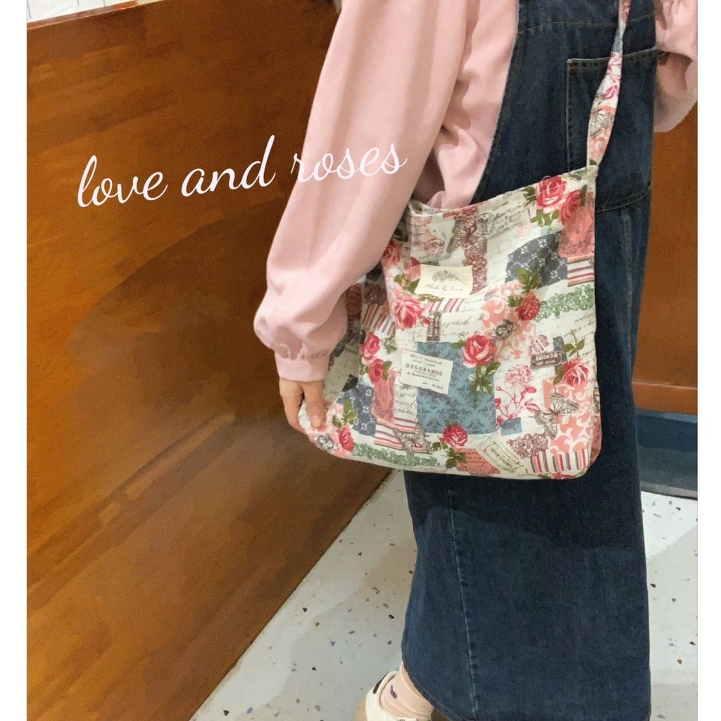 2025Original Bag Rose Patchwork Garden Vintage Newspaper ins Large Capacity Commuter Crossbody Bag4.