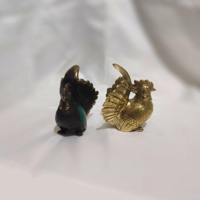 Ready oke] Patung Shio Ayam Kecil Hiasan Logam Kuningan Pajangan Ayam Jago Dekor