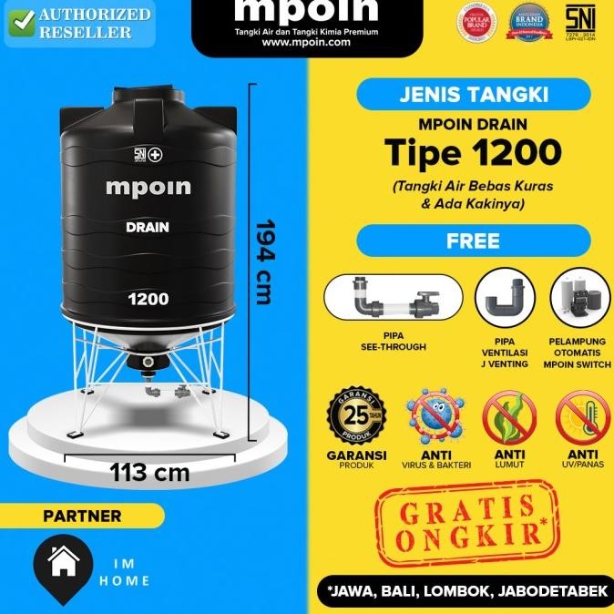 Terjangkau Tangki / Toren Air Kaki Mpoin Drain 1000 Liter Bebas Kuras