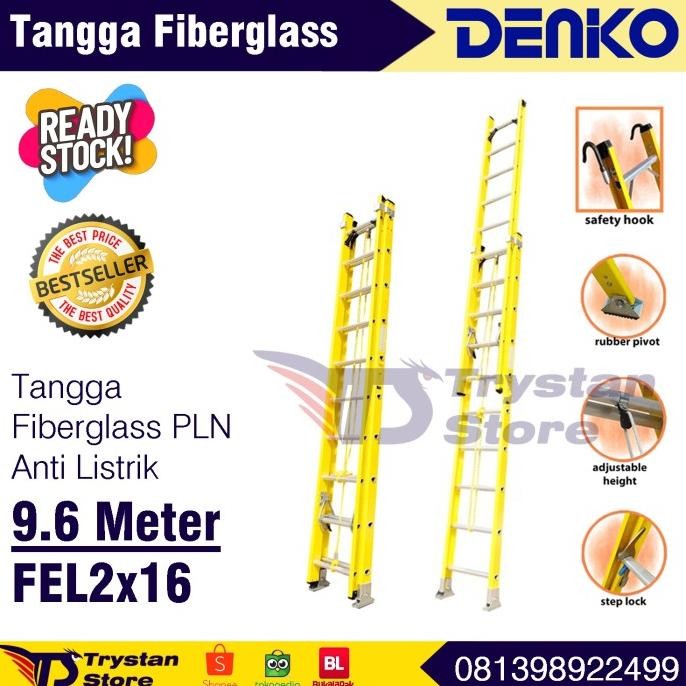Tangga Lipat Fiberglass Denko FEL2x16 9,6 Meter Tangga PLN 9.6 Fiber
