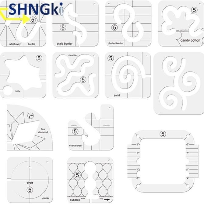 

Terlaris! 13 Styles Plastic Sewing Patchwork Ruler Quilting Templates
