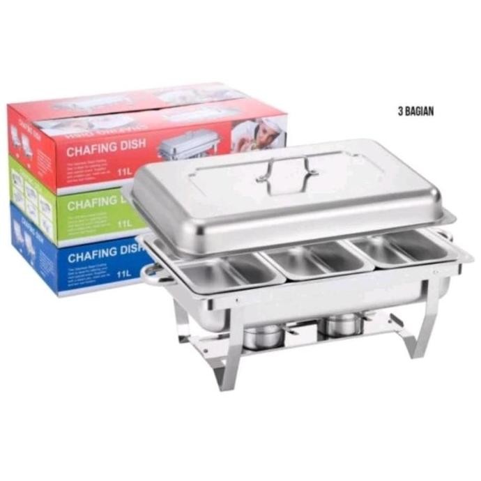 Murah Chafing Dish 11Liter 3Sekat/Tempat Prasmanan/Tempat Pemanas Makanan/Wadah Saji Makanan Caterin
