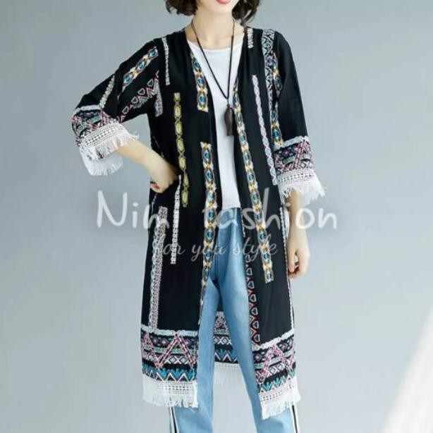 Super Sale CARDIGAN BOHEMIAN PANJANG / CARDIGAN FRINGE WANITA / OUTERS / CARDIGAN ETNIK PANJANG / RE