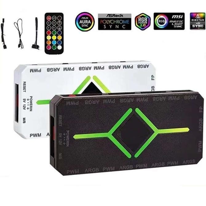 12Port ARGB Fan Hub Controller PC Fan RGB Fan PWM ARGB 3pin Remote Control Kipas Casing PC murah