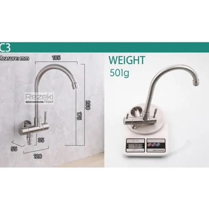 Kran Angsa Cabang 2 Sus304 / Kran Cuci Piring / Kran Filter Air / Pipa Fleksibel New Stok