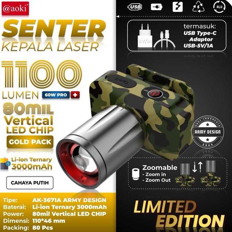 AOKi Senter Kepala LED Zoom AK3685A AK3672K 3695A AOKI
