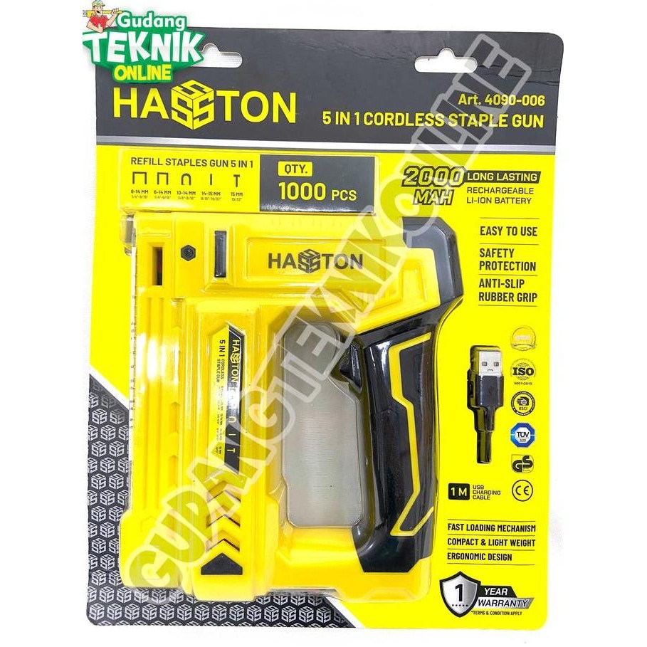 

Staples Gun CORDLESS 5in1 5 Fungsi HASSTON 4090-006 / Alat Stapler Staples Steples Paku Model Tembak Paku T U Lurus Bulat - Cordless Stapler Gun HASSTON 4090 006 KALI