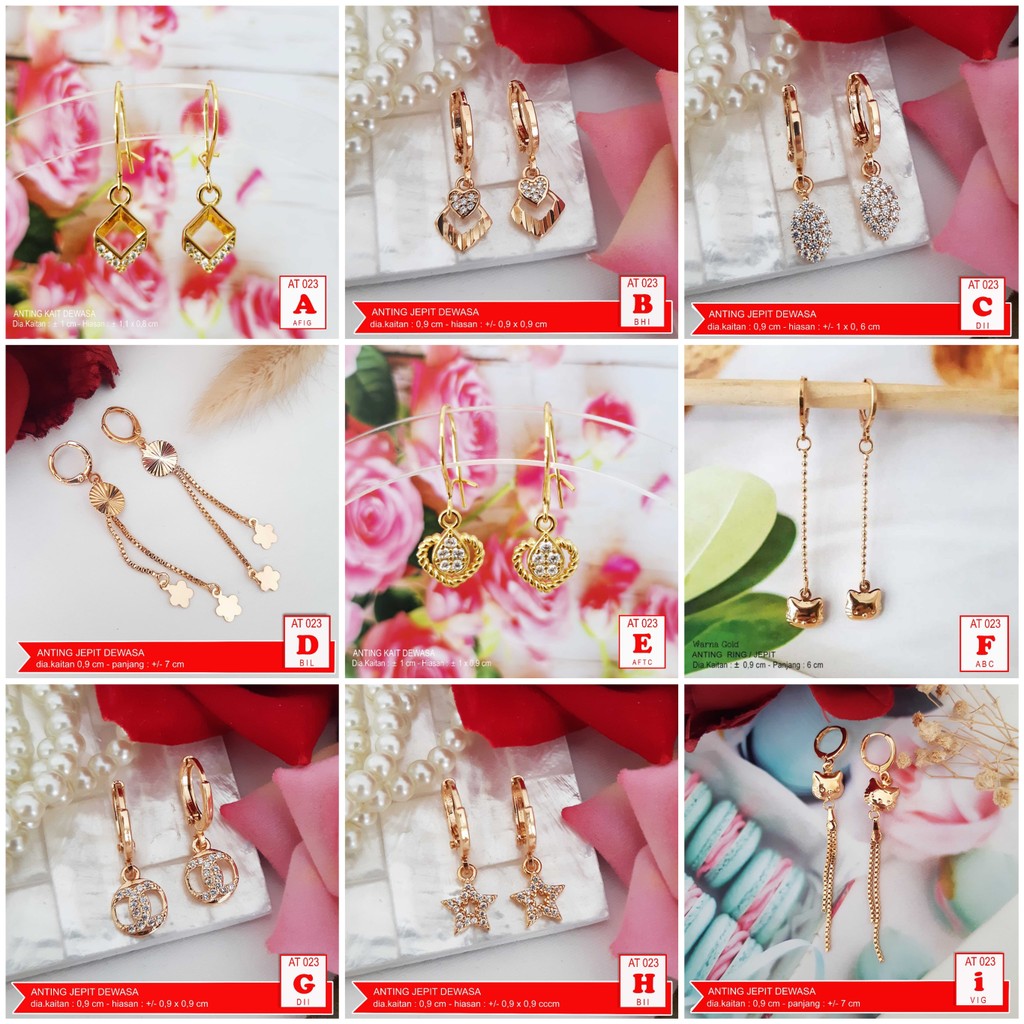 AT 023 Anting Jepit Wanita Dewasa Perhiasan Lapis Emas Imitasi Giwang Mata Zirkon Luxx Xuping
