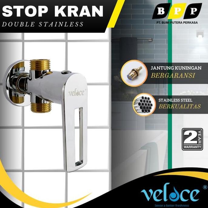 Stop Kran Air Cabang Stop Kran Double Kuningan 1/2 Inch Veloce 2093 New Stok