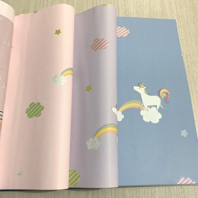Diskon Wallpaper Vinyl Kids Kamar Anak Unicorn Pelangi Lilac Pink Biru Ungu