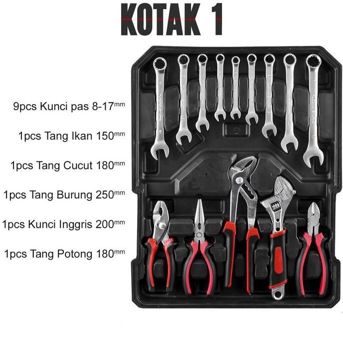 Promo Reaim Tool Kit 187 Pcs 1/2 1/4 Inci Kunci Set Socket Set Perkakas Bengkel Dan Rumah Koper Leng