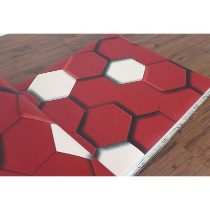 Terjangkau Wallpaper Dinding Vinyl Abstrak Segi Enam Maroon 3D