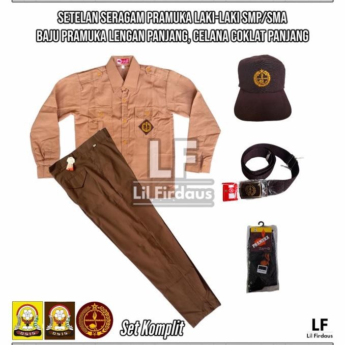 Setelan Seragam Pramuka Laki-Laki SMP/SMA Baju Panjang Celana Panjang