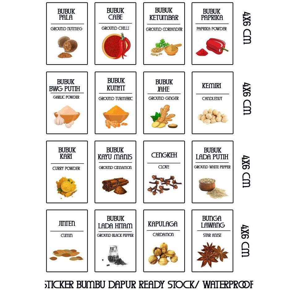 

STICKER LABEL BUMBU WARNA ISI 16PCS READY/LABEL BUMBU DAPUR WATERPROOF murah