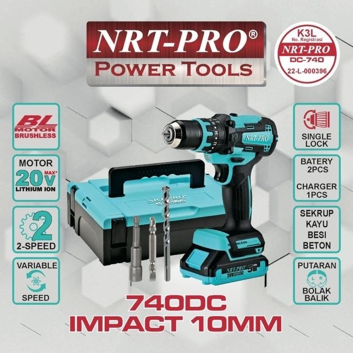 NRT PRO 740DC 740 DC BOR CORDLESS BRUSHLESS MESIN BOR BATRE SET murah
