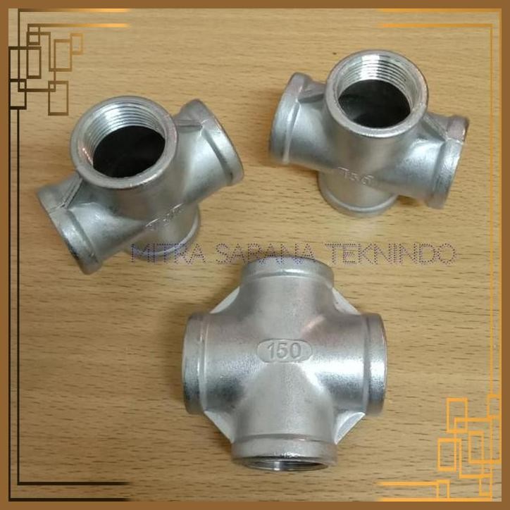 [AYL] CROSS TEE STAINLESS SS304 DRAT 1/2" (INCH)/SAMBUNGAN PIPA 4 JALUR