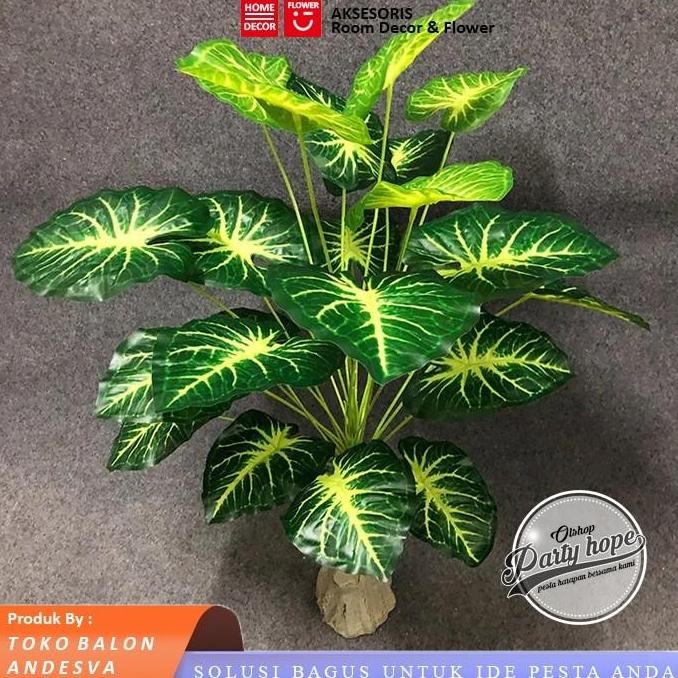 Murah Daun Keladi Jumbo Putih / Daun Aglonema Plastik Bunga Hias Artificial