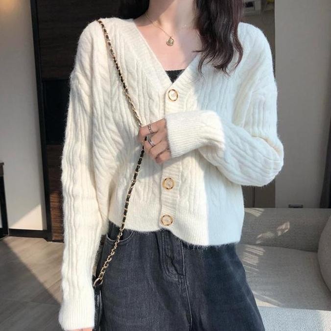 Grosir Kardigan Wanita Musim Semi Dan Gugur Lengan Panjang Sweater V-Neck Tebal Pendek Knitwear Card