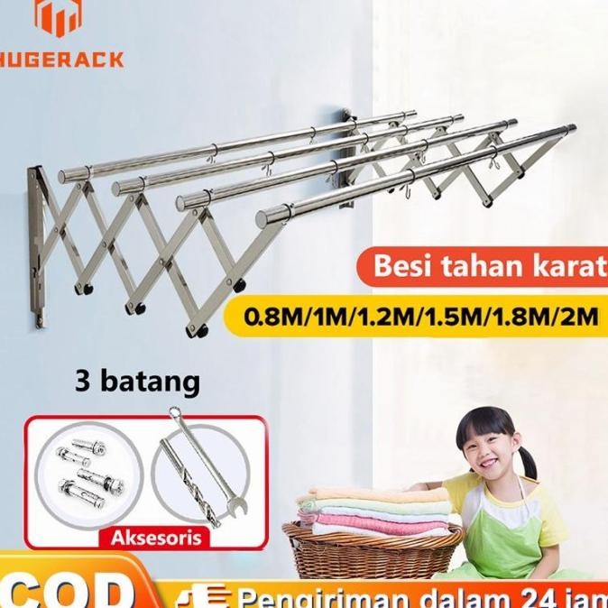 Jemuran baju dinding lipat stainless steel Jemuran pakaian 200cm