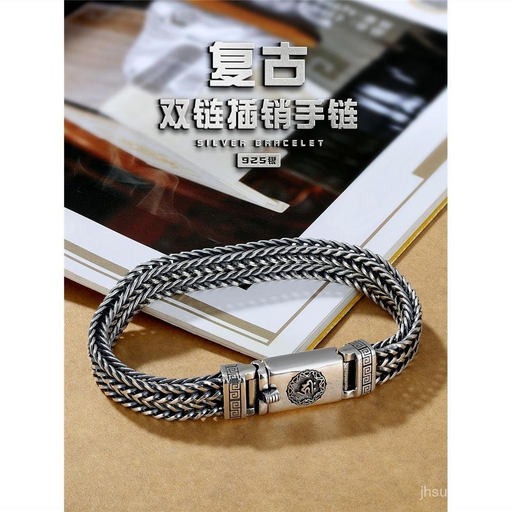 Pria S925Gelang Punk Perak Vintage Thailand Perak Murni